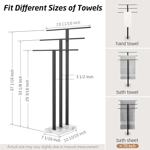 KES Standing Towel Rack with Marble Base, 3-Tier, Matte Black, 36-Inch | 18/8 Stainless Steel, 8.23 Lbs Weighted Base, Anti-Slip Pads, No Drilling Assembly, Freestanding Holder For Bathroom - color: Black