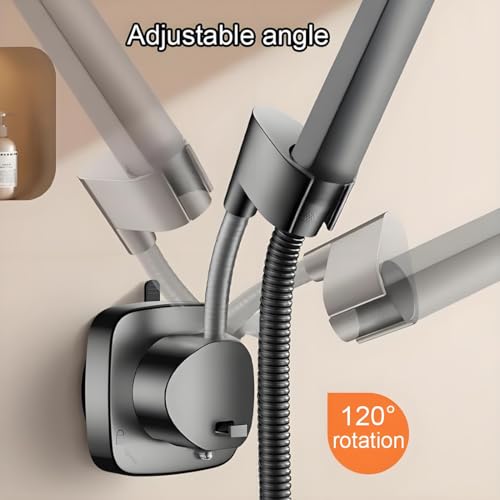360° Swivel Shower Head Holder - Suction Cup Wall Mount Shower Hose Holder | Angle Adjustable, Flexible Removable Bracket, Vacuum Lock, Bonus Hook 10kg Load Capacity, Tool-Free Installation in Seconds - color: Gray