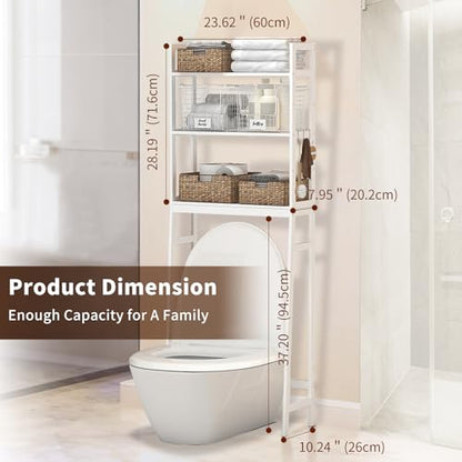 BAMBANG Over The Toilet Storage Rack, 3-Tier Over The Toilet Storage Shelf with 3 Hooks, Freestanding Above Toilet Bathroom Organizer Shelves for Space Saver Storage, Bamboo White