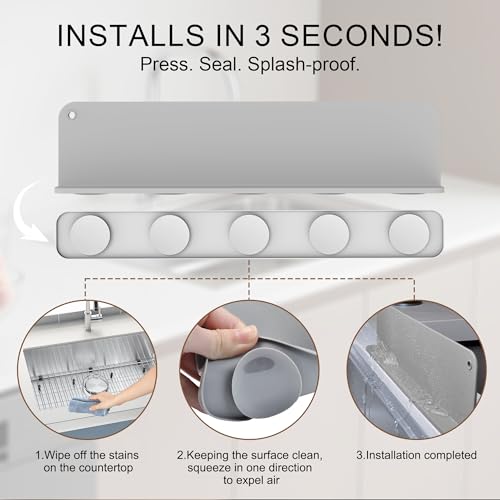 Mofason Silicone Sink Splash Guard for Kitchen Sink Water Splash Guard Grey | 17.3"x4.1" in splash guard for kitchen counter sink area behind faucet with suction cup, sink backsplash guard for front edge - color: Gray