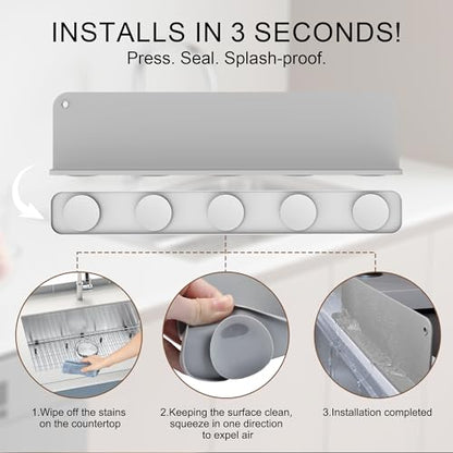 Mofason Silicone Sink Splash Guard for Kitchen Sink Water Splash Guard Grey | 17.3"x4.1" in splash guard for kitchen counter sink area behind faucet with suction cup, sink backsplash guard for front edge - color: Gray