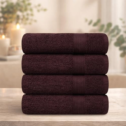 100% Cotton Bath Towels 30x54 Inches, 600 GSM, Soft & Absorbent, Set of 4, Brown - color: Brown, size: Bath Towel Set of 4
