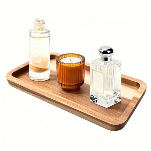 Vanity Bathroom Tray for Counter, Wood Tray for Bathroom, Toilet Tank, Perfume 11.8L x 5.9W x 0.8H inch (Acacia) - color: Acacia