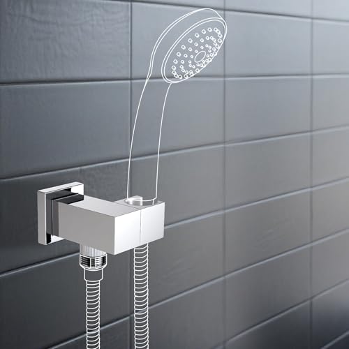 Bathroom Brass Water Supply Elbows Wall Mount Hand Held Shower Head Bracket with On/Off Flow Control Holder Angle Adjustable, Chrome - color: Chrome
