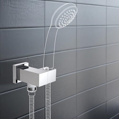 Bathroom Brass Water Supply Elbows Wall Mount Hand Held Shower Head Bracket with On/Off Flow Control Holder Angle Adjustable, Chrome - color: Chrome