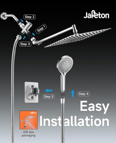 10 Inch Rainfall Shower Head with Handheld Combo and Extension Arm | Large rainfall shower head set with handheld sprayer, 11 inch adjustable arm, 59 inch hose, standard 1/2 inch wall connection - color: Polished, size: 10 Inch