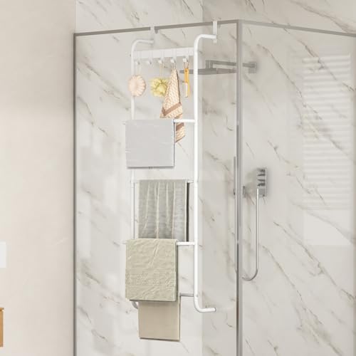 5 Tier Over The Door Towel Racks for Bathroom Wet Towel Drying Rack Clothing Storage Holder with Hooks (White, 5 Tier) - color: White