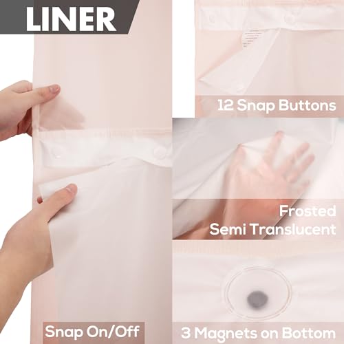 River Dream No Hook Shower Curtain with Snap-in Liner Set, Pink, 71x74 | Snap on/off Waterproof PEVA Liner, See Through Top Window, Slub Textured, Hotel Style Shower Curtain Set, Standard Size - color: Pink, size: 71"W x 74"L (Pack of 1)