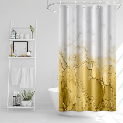 Yellow Marble Stall Waterproof Shower Curtain 48x72 inches | RV Small Shower Curtain Set for Bathroom, Abstract Modern, Machine Washable, Easy to Install with Hooks, Ombre White Yellow - color: Yellow, size: 48"W x 72"L (Pack of 1)