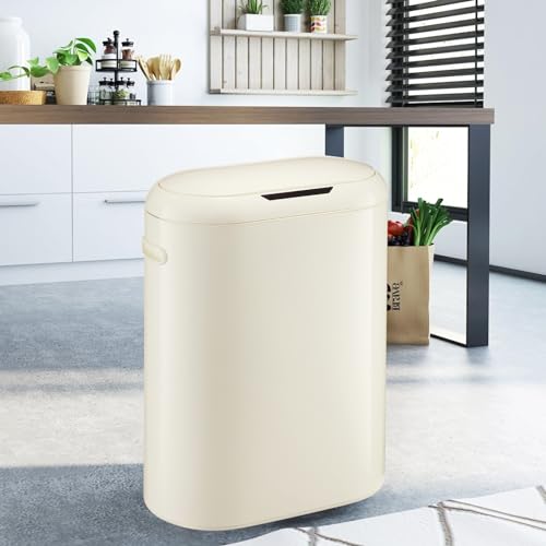 IDEALHOUSE 13 Gallon Trash Can, Automatic Touchless Kitchen Trash Can with Motion Sensor Lid, Slim Garbage Can with Soft-Close Lid, PP Trash Bin Easy Clean, 50L White for Bathroom Office Bedroom