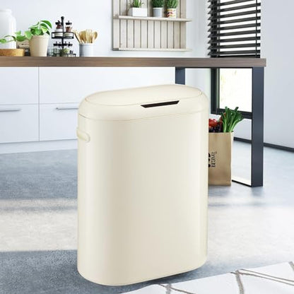 IDEALHOUSE 13 Gallon Trash Can, Automatic Touchless Kitchen Trash Can with Motion Sensor Lid, Slim Garbage Can with Soft-Close Lid, PP Trash Bin Easy Clean, 50L White for Bathroom Office Bedroom