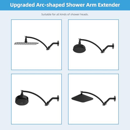 Hibbent All Metal 10'' Shower Head Extension Arm, Matte Black | Solid Brass Adjustable Shower Arm with Lock Joint, Flexible Height & Angle, Universal Connection Shower Head Extender - color: Matte Black, size: 10 Inch