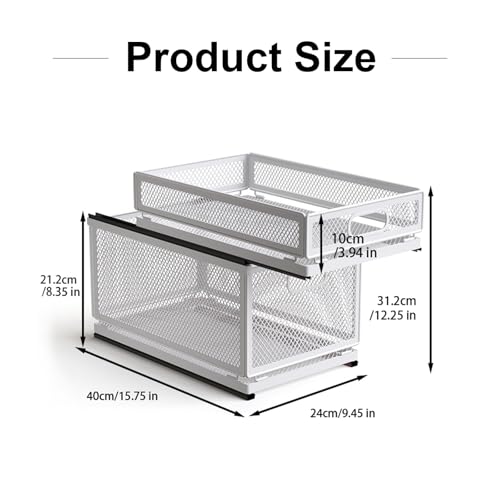 Pull Out Cabinet Organizer, Slide Out Drawers Fixed with Adhesive Nano Film, Pantry Shelves Sliding Drawer Storage Organization for Kitchen (Double Layer 15.7*9.4*12.28inch/40*24*31.2cm) - size: 15.7*9.4*12.28inch/40*24*31.2cm
