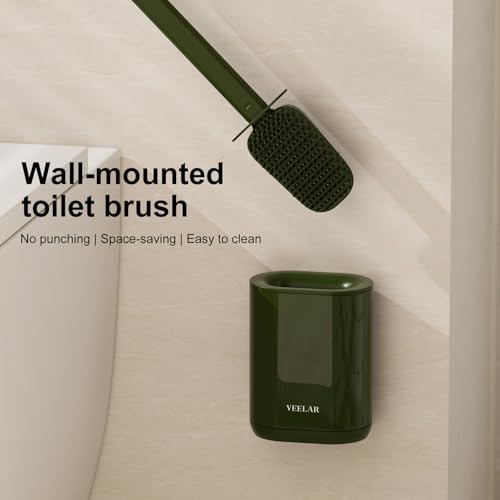 Toilet Brush and Holder Set - Wall Mounted Bathroom Scrub Brush, Toilet Bowl Brush and Plunger Set for Bathroom Cleaner (Green) - color: Green