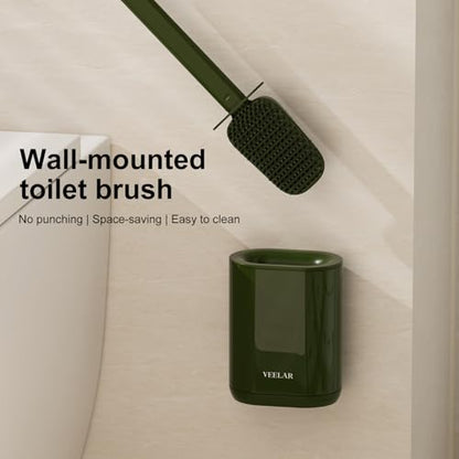 Toilet Brush and Holder Set - Wall Mounted Bathroom Scrub Brush, Toilet Bowl Brush and Plunger Set for Bathroom Cleaner (Green) - color: Green