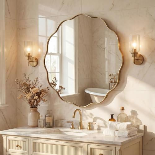 ANDY STAR Brushend Gold Round Wall Mirror 28 Inch, Brass Round Bathroom Mirrors for Over Sink, Anti-Rust Brass Circle Mirror for Bathroom, Entryway - color: Brushed Gold, size: 28"L x 28"W