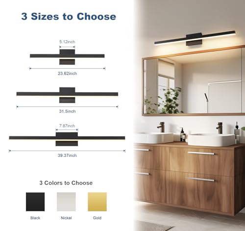 Joossnwell Bathroom Vanity Light Black Dimmable 5CCT Bathroom Lighting FIixtures Over Mirror 39.37 Inch Modern Vanity Light bar Led Bath Light ETL Certificated - color: Black, size: 39.37 Inch Long