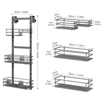 Orimade Over the Door Shower Caddy Adjustable 3 Tier Dark Grey,Bathroom Hanging Organizer Shelf Rustproof with 4 Hooks,Shower Basket with Soap Holder and Suction Cup - color: Dark Grey-3T