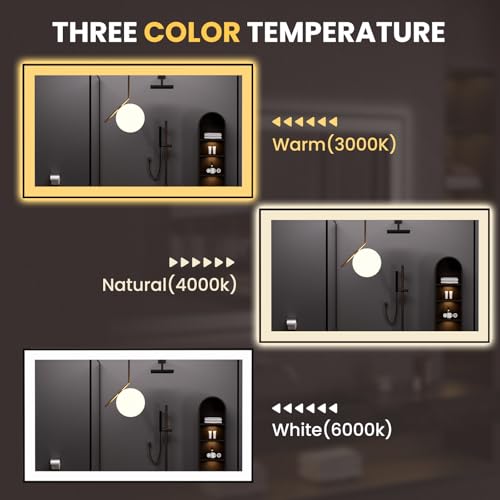 LOAAO 48"X28" LED Bathroom Mirror Black Framed | Anti-Fog, Dimmable, Memory Function, Tempered Glass, Lighted Vanity Mirror for Wall - size: 48"L x 28"W