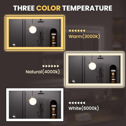 LOAAO 48"X30" LED Bathroom Mirror Black Framed | Anti-Fog, Dimmable, Memory Function, Tempered Glass, Lighted Vanity Mirror for Wall - size: 48"L x 30"W