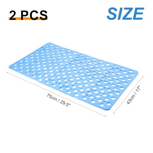 HARFINGTON 2pcs Nonslip Bathtub Mat 29.5"x17" TPE Anti-Slip Washable Tub Shower Mats with Suction Cups and Drain Holes for Bathroom Kitchen Bathtub Treads Stairs, Blue