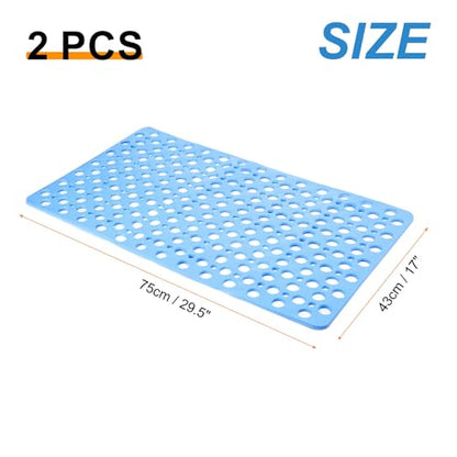 HARFINGTON 2pcs Nonslip Bathtub Mat 29.5"x17" TPE Anti-Slip Washable Tub Shower Mats with Suction Cups and Drain Holes for Bathroom Kitchen Bathtub Treads Stairs, Blue