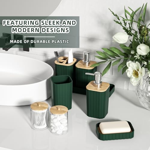 XLHOMO Bathroom Accessories Set - 25PC Green Bathroom Set, Bathroom Set with Shower Curtain and Rugs, Green Shower Curtain Set, Toilet Brush, Bathroom Trash Can - size: Bath Set+Shower Curtain+Rugs, style: Dark Green