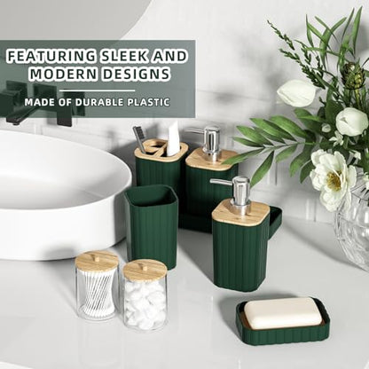 XLHOMO Bathroom Accessories Set - 25PC Green Bathroom Set, Bathroom Set with Shower Curtain and Rugs, Green Shower Curtain Set, Toilet Brush, Bathroom Trash Can - size: Bath Set+Shower Curtain+Rugs, style: Dark Green