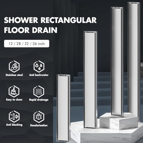 Micmi 12 Inch Shower Floor Drain with Adjustable Quadrato Pattern Grate, 304 Stainless Steel, PVC Shower Drain Base, Rubber Gasket, Hair Strainer (1pack, Brushed Nickel, 12 in) - size: 12 IN