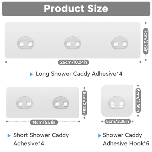 14 Pack Shower Caddy Adhesive Replacement, Transparent Strong Adhesive Hooks, No Drilling, Waterproof Wall Hooks for Shower Caddy, Bathroom Storage Shelves and Kitchen Racks | No Drilling, Waterproof, Strong Transparent Wall Hook for Shower Caddy Shelves