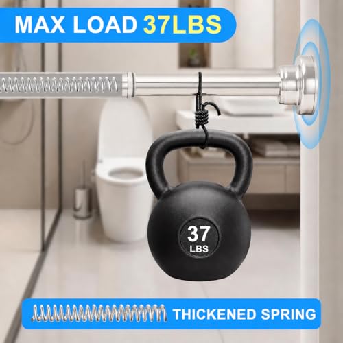 Silver Shower Curtain Rod Adjustable 30-74 Inch, 7/8"Diameter 304 Stainless Steel Never Rust Non Slip Heavy Duty Tension Rod, No-Drill Spring Curtain Rod for Bathroom Kitchen - color: Silver, size: 30-74 Inch