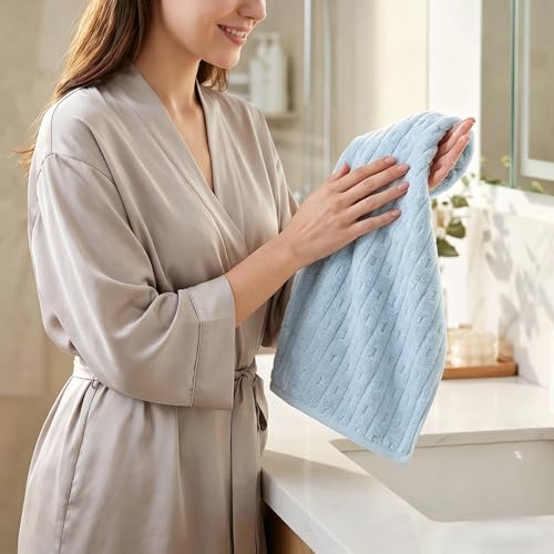 3 Pack Microfiber Hand Towels for Bathroom with Hanging Loops Quick Dry Small Towel Set for Bathroom Kitchen 14 x29.6inch (Blue) - color: Blue