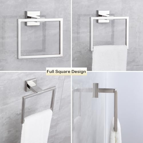 Towel Ring Hand Towel Holder for Bathroom Hand Towel Racks Wall Mount Simple Square Towel Hanger Heavy Duty SUS 304 Stainless Steel, Polished Finish - color: Polished