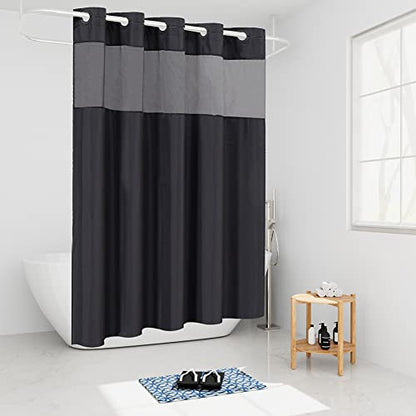 Furlinic Black No Hook Small Stall Shower Curtain 48x78 Inch,Washable Fabric Shower Curtain Liner with See Through Window,Half Narrow Hotel Style Waterproof Shower Curtains for Bathrrom - color: Black, size: 48"W x 78"L (Pack of 1)