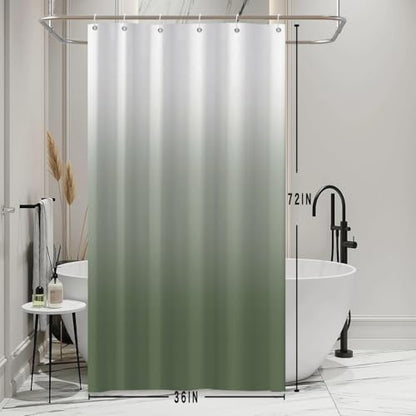Ombre Green Stall RV Shower Curtain with Hooks 36x72inches | Machine Washable Waterproof, Modern Solid Boho Gradient, Bathroom Dorm Hotel Room Divider, Easy to Install, Window Curtain - color: Grey Green, size: 36"W x 72"L (Pack of 1)