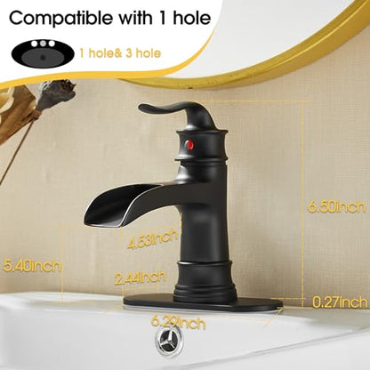 Waterfall Faucet Bathroom Faucet Single Handle One Hole Matte Black Finish Large Spout Lavatory Faucets (Matte Black) - color: Standard - Matte Black - Single