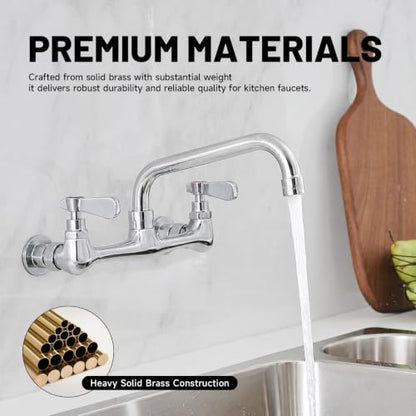 Wall Mount Kitchen Faucet Commercial Sink Faucet with 8 Inch Swivel Spout | Two Handles,8 Inches Center,Gooseneck 360° Rotating Spout,Faucet for Restaurant/Laundry/Utility Sinks,Lead-Free,Chrome Finish - size: 8 Inch