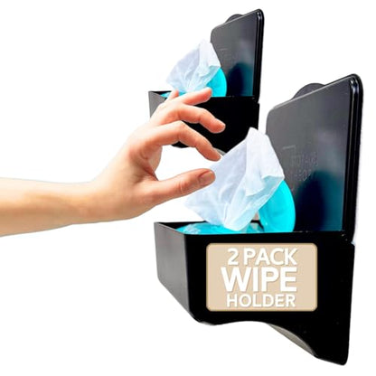 Wipe Holder for Bathroom – Adhesive Wall Mount Organizer – Bathroom Shelf & Baby Wipes Dispenser – Black, 2 Pack - color: Black 2 Pack