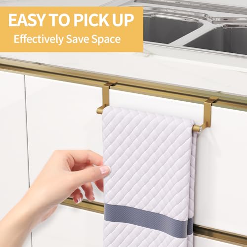STWWO Kitchen Towel Holder for Cupboard Gold | Over Cabinet Door Towel Bar, Over The Door Towel Rack, Stainless Steel Dish Towel Holder Hanger Rv Towel Rack, 2 Pack - color: Gold