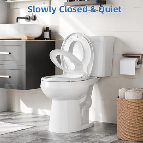 Toilet Seat, Round Toilet Seat With Toddler Seat, Quick-Release Structure Toilet Seat, Quick-Attach Hardware & Full Flat With Grip-Tight Bumpers, Quiet-Close Seat, White 17 in - size: round