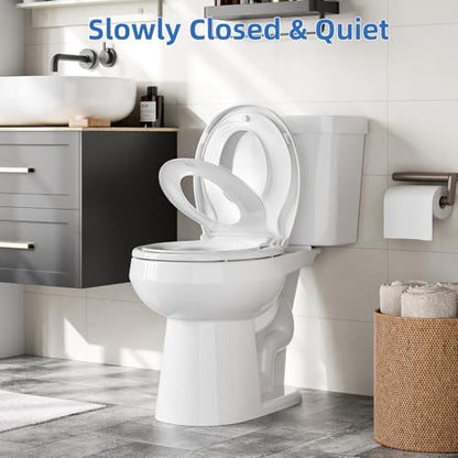 Toilet Seat, Round Toilet Seat With Toddler Seat, Quick-Release Structure Toilet Seat, Quick-Attach Hardware & Full Flat With Grip-Tight Bumpers, Quiet-Close Seat, White 17 in - size: round