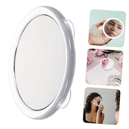Suction Cup Vanity Mirror Dispenser Makeup Mirror Lights Bathroom LED Mirror Makeup Brush Holder LED Vanity Light Kit Lighted Magnifying Mirror Bathroom Makeup Mirror Plastic White