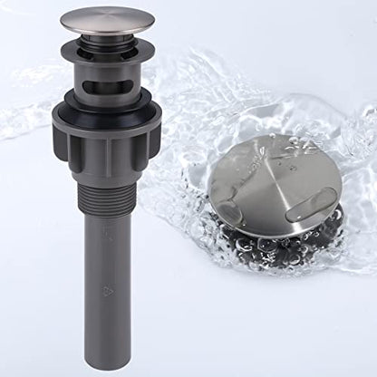 Bathroom Sink Stopper, Pop Up Drain Stopper for Bathroom Sink with Overflow, Built-in Anti-Clogging Strainer, Brushed Nickel - color: Brushed Nickel, style: Style A: pop up drain