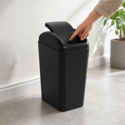 Slim Trash Can, 4.2 Gallon Black Swing Lid Garbage Bin | Space-Saving Narrow Design, Black Plastic, Swing-Top Cover Helps Contain Odors, for Bathroom, Bedroom, Office - color: Black