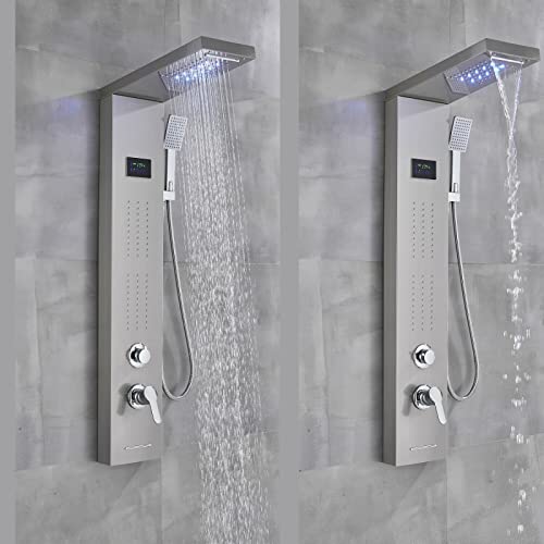 LED Light Shower Panel Tower Rainfall Waterfall Shower Head with Massager Jets Body System Jet Black B (Color : Brushed Nickel B) - color: Brushed Nickel B