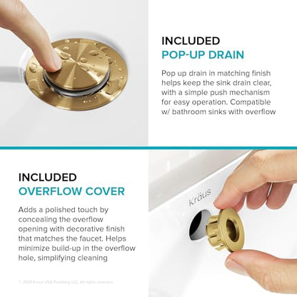 KRAUS Indy Widespread Bathroom Faucet in Spot-Free Brushed Brass with 2 Handles, Pop Up Drain and Supply Lines, FUS-14103SFBB - color: Spot Free Brushed Brass, style: Widespread