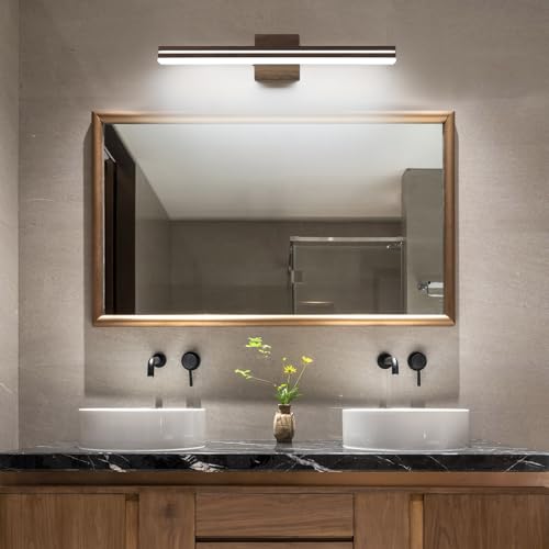 SineRise LED Modern Bathroom Vanity Light Fixtures (24-Inch, 3000K/4000K/6000K, Dimmable), Brown Wood Painted Modern Acrylic Bathroom Wall Lighting Fixtures Over Mirror - color: Brown, size: 24-Inch