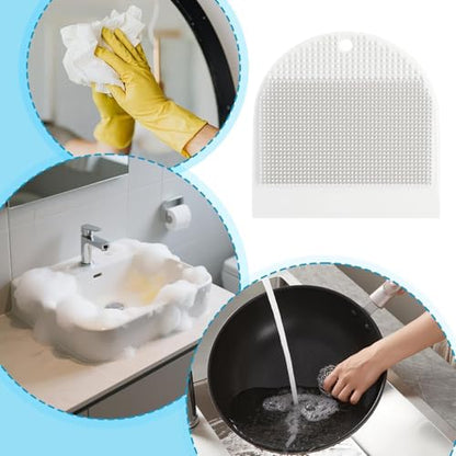 Shower Cleaning Brush Multifunction Silicone Cleaner Suction Cup | Dish Washing Brush with Squeegee for Indoor Home Apartment Bathroom Countertop Sink Shower Glass - color: White