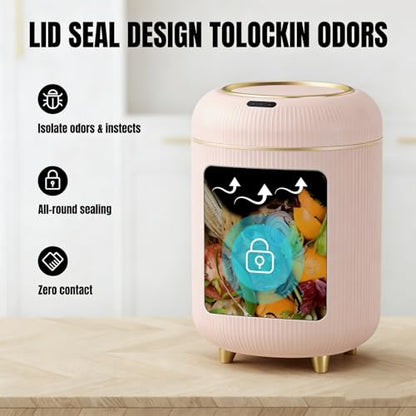 URALFA Motion Sensor Trah Can Bathroom, Automatic Pink Trash Can with Lid | 3 Gal Touchless Bathroom Garbage Can with Lid, Smart Trash Bin for Bedroom, Office, Restroom, Removable Legs, Pink and Gold - color: Pink