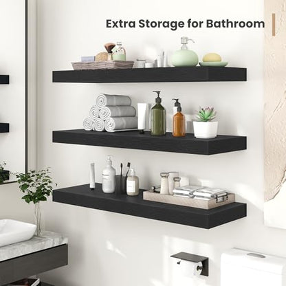 Heimlove 12 Inch Deep Floating Shelves,12 Inch Wide Small Wall Shelves Set of 2, 2 Inch Thick Invisible Wall Mounted Shelves for Bathroom Bedroom Nursery,Black - color: Black, size: 12"W x 12"D x 2"H, Set of 2